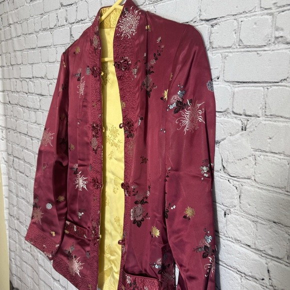 VTG Reversible Asian‎ Silk Jacket Pink/Yellow Frog Buttons BPC Hang Zhou Size M - Picture 3 of 15